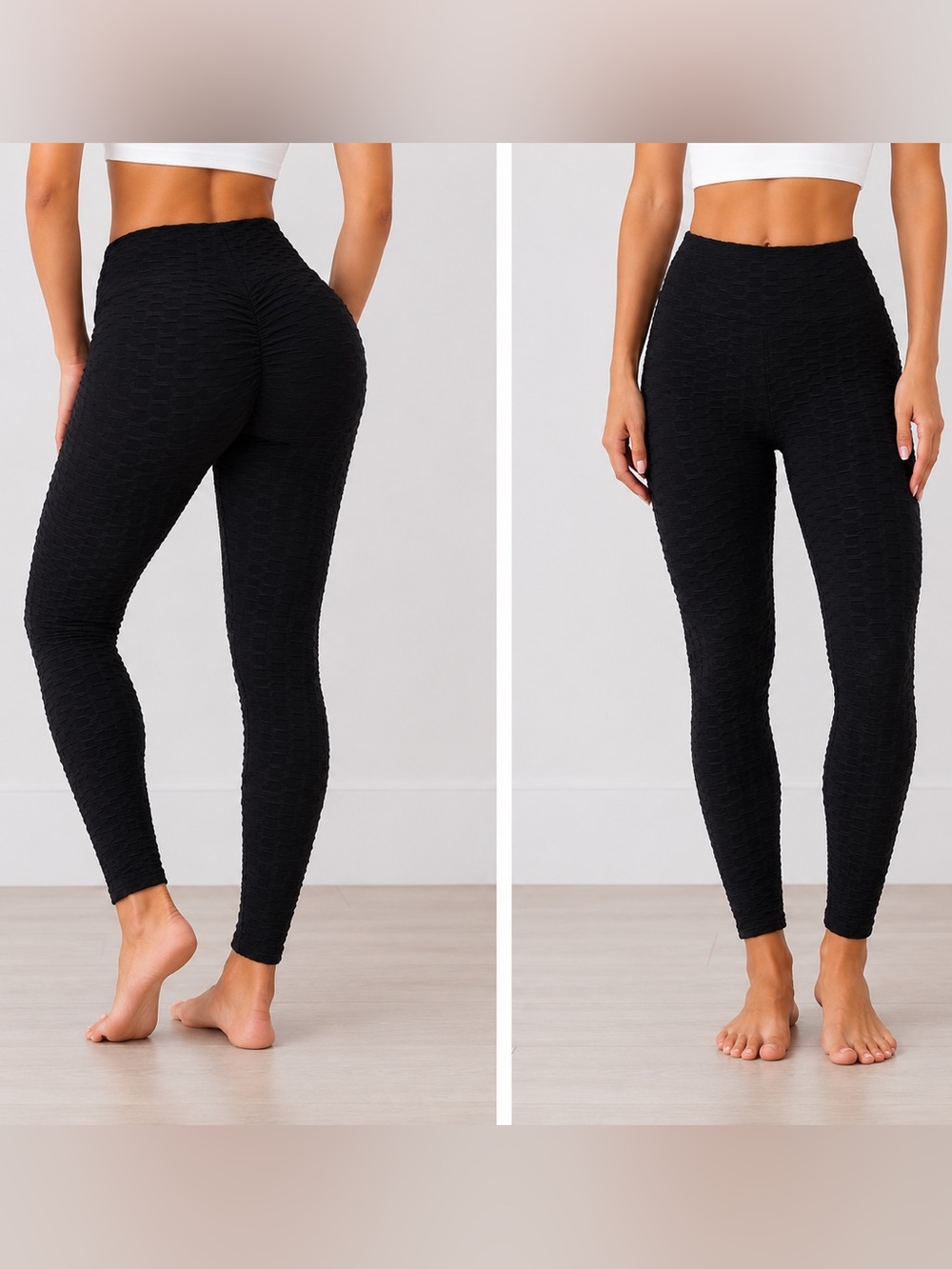 High-Waist Textured Black Leggings Small